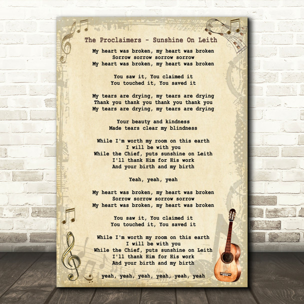 The Proclaimers - Sunshine On Leith Song Lyric Guitar Quote Print