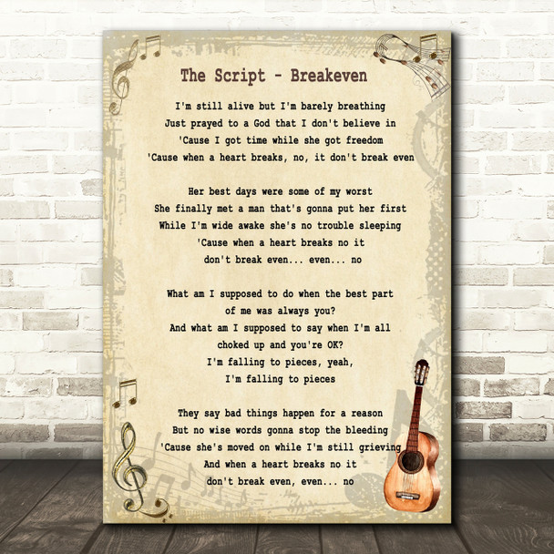 The Script Breakeven Song Lyric Vintage Quote Print