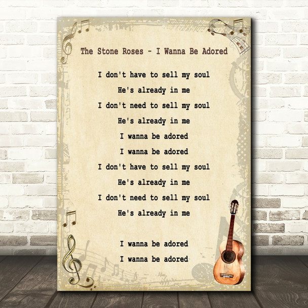 The Stone Roses I Wanna Be Adored Song Lyric Vintage Quote Print