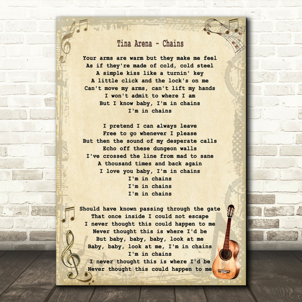 Tina Arena Chains Song Lyric Quote Print