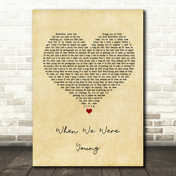 Adele When We Were Young Vintage Heart Song Lyric Quote Print