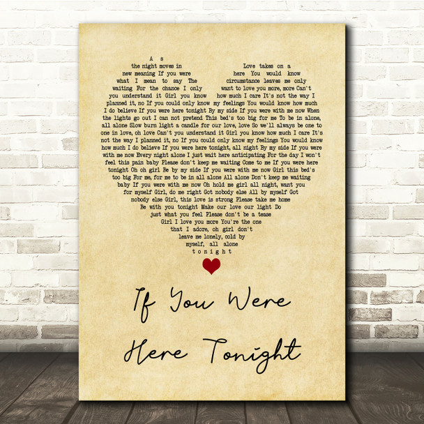 Alexander O'Neal If You Were Here Tonight Vintage Heart Song Lyric Quote Print