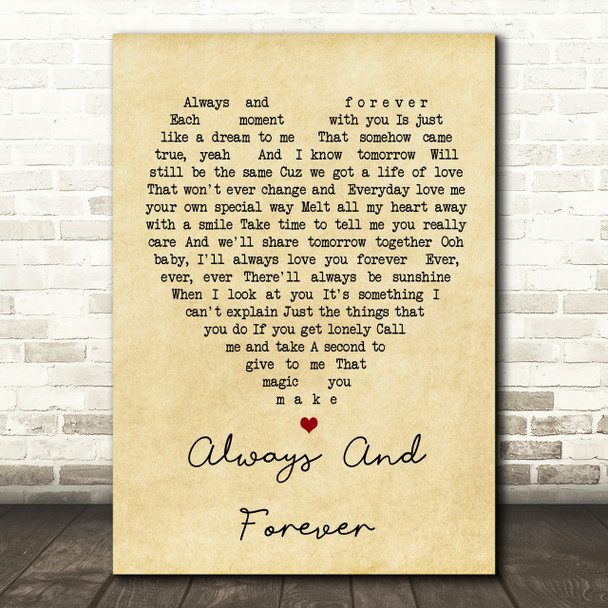 Always And Forever Luther Vandross Vintage Heart Song Lyric Quote Print