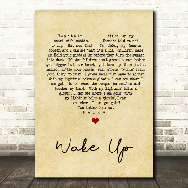 Arcade Fire Wake Up Vintage Heart Song Lyric Quote Print