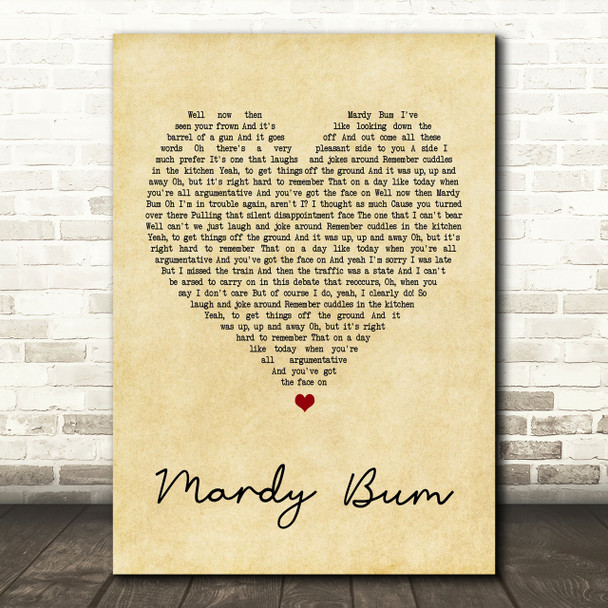 Arctic Monkeys Mardy Bum Vintage Heart Song Lyric Quote Print