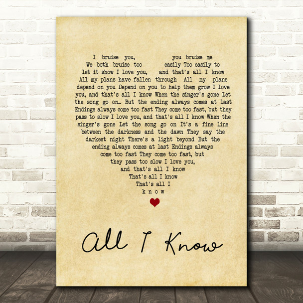 Art Garfunkel All I Know Vintage Heart Song Lyric Quote Print