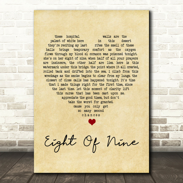 Ataris Eight Of Nine Vintage Heart Song Lyric Quote Print