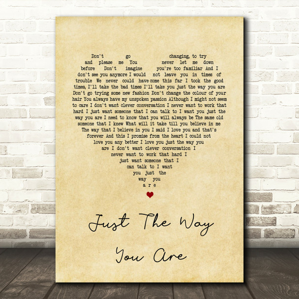Billy Joel Just The Way You Are Vintage Heart Song Lyric Quote Print
