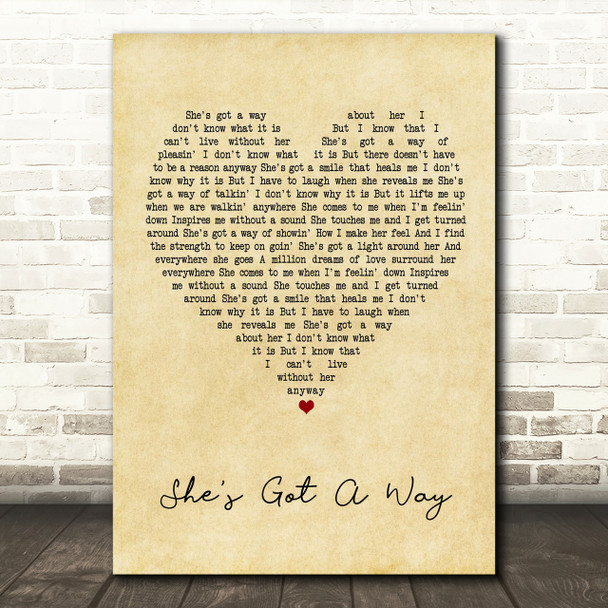 Billy Joel She's Got A Way Vintage Heart Song Lyric Quote Print