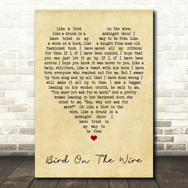Bird On The Wire Leonard Cohen Vintage Heart Quote Song Lyric Print