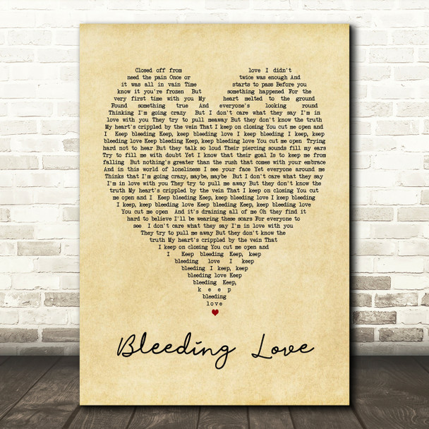 Bleeding Love Leona Lewis Vintage Heart Song Lyric Quote Print