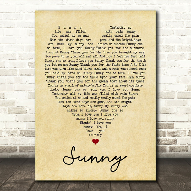 Bobby Hebb Sunny Vintage Heart Song Lyric Quote Print