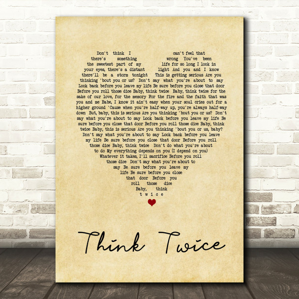 Celine Dione Think Twice Vintage Heart Song Lyric Quote Print