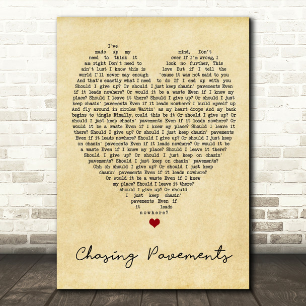 Chasing Pavements Adele Vintage Heart Quote Song Lyric Print