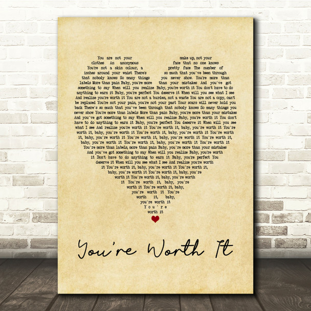 Cimorelli You're Worth It Vintage Heart Song Lyric Quote Print