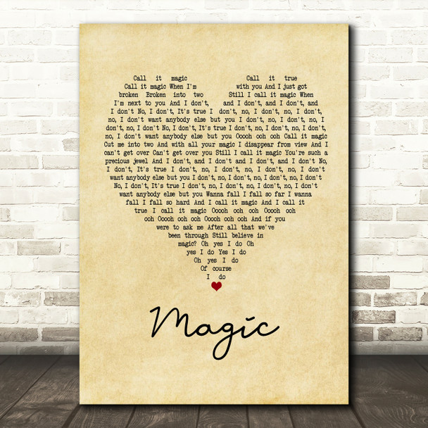 Coldplay Magic Vintage Heart Song Lyric Quote Print