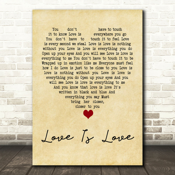 Culture Club Love Is Love Vintage Heart Song Lyric Quote Print