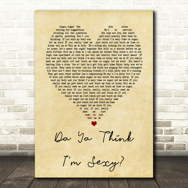 Da Ya Think I'm Sexy Rod Stewart Vintage Heart Song Lyric Quote Print