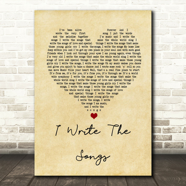 David Cassidy I Write The Songs Vintage Heart Song Lyric Quote Print