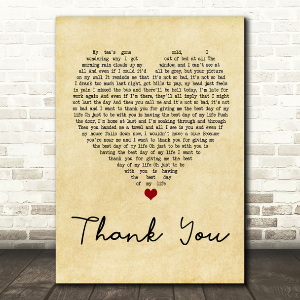 Dido Thank You Vintage Heart Song Lyric Quote Print