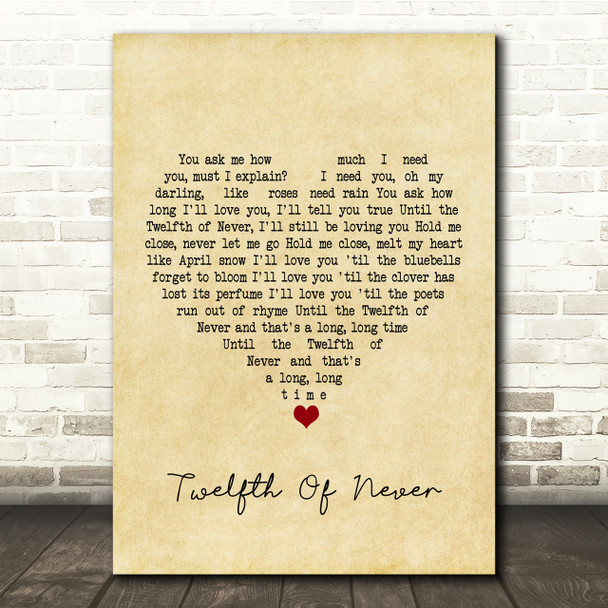 Donny Osmond Twelfth Of Never Vintage Heart Song Lyric Quote Print