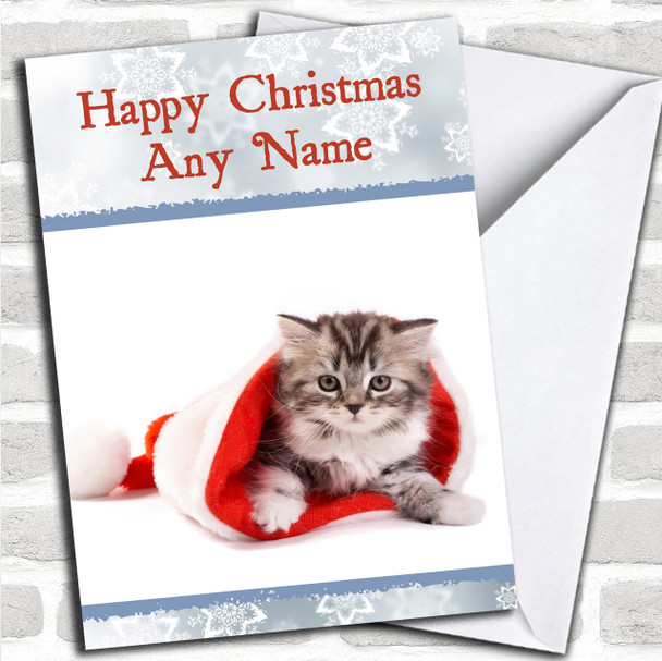 Cute Fluffy Cat Christmas Card Personalized