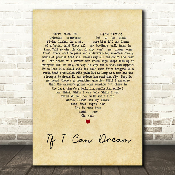 Elvis Presley If I Can Dream Vintage Heart Song Lyric Quote Print