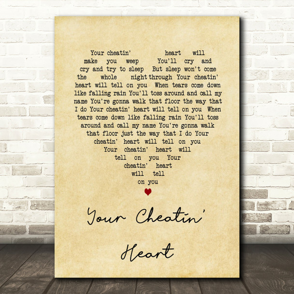 Elvis Presley Your Cheatin' Heart Vintage Heart Song Lyric Quote Print