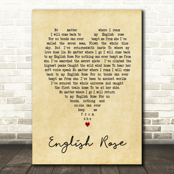 English Rose Paul Weller Vintage Heart Song Lyric Quote Print
