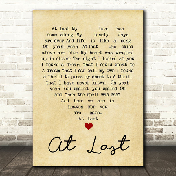 Etta James At Last Vintage Heart Quote Song Lyric Print