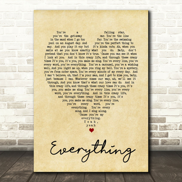 Everything Michael Buble Vintage Heart Song Lyric Quote Print