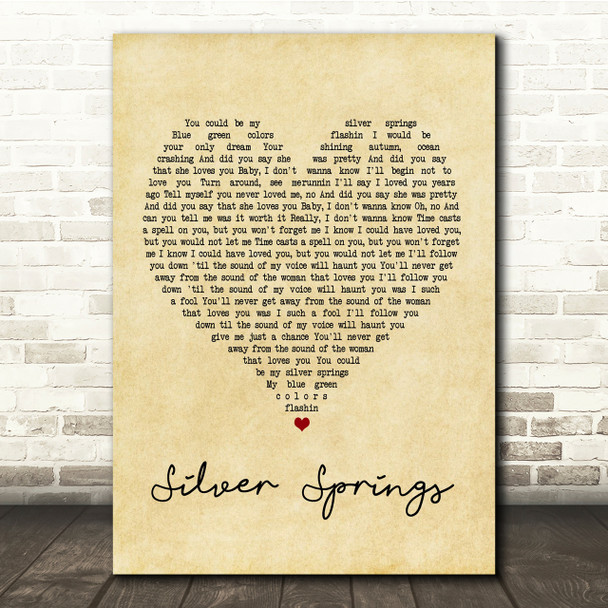 Fleetwood Mac Silver Springs Vintage Heart Song Lyric Quote Print