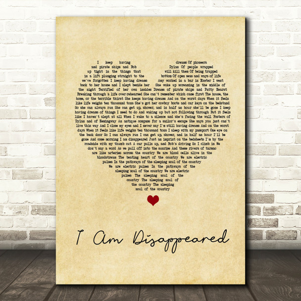 Frank Turner I Am Disappeared Vintage Heart Song Lyric Quote Print