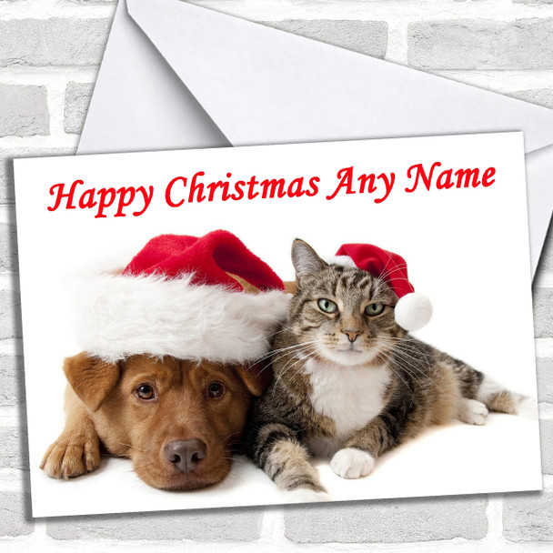 Cat And Dog Christmas Card Personalized