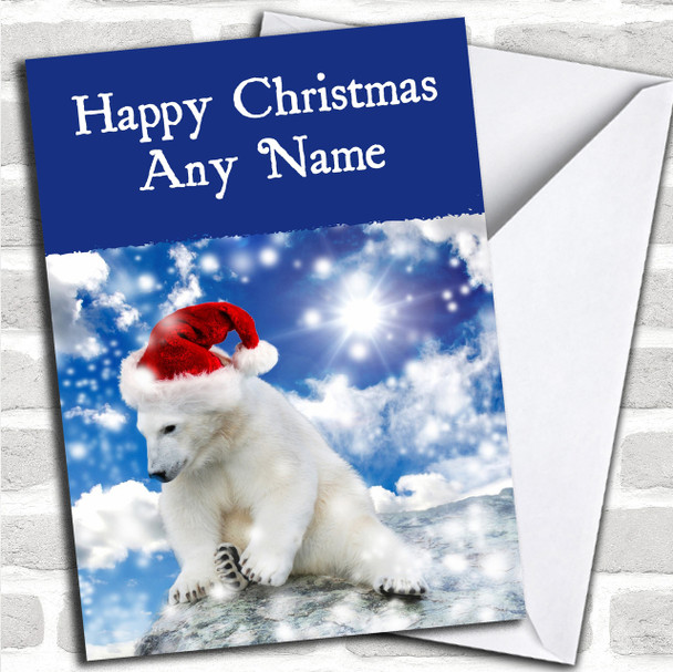 Blue Xmas Polar Bear Christmas Card Personalized