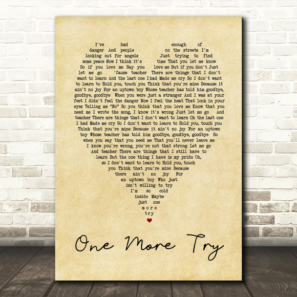 George Michael One More Try Vintage Heart Song Lyric Quote Print