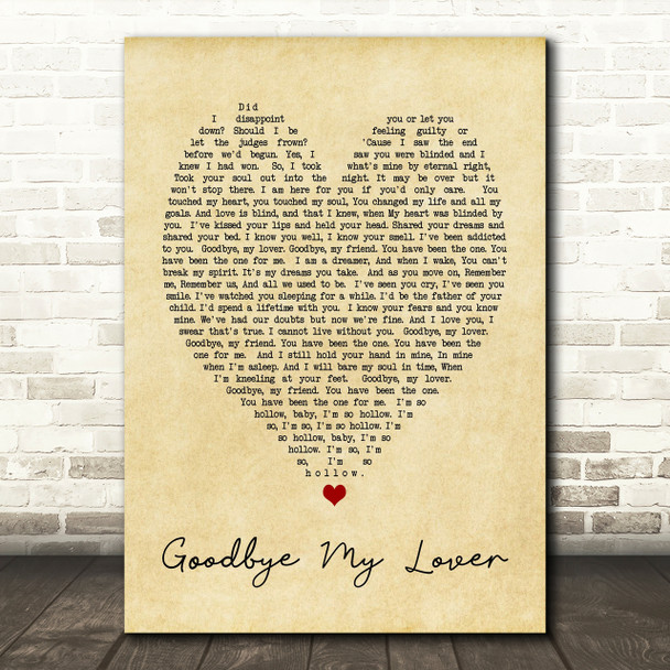 Goodbye My Lover James Blunt Vintage Heart Quote Song Lyric Print