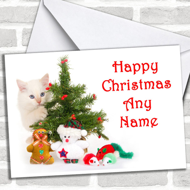 White Cat Christmas Card Personalized