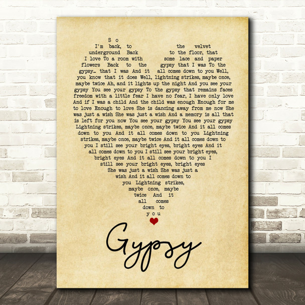 Gypsy Fleetwood Mac Vintage Heart Quote Song Lyric Print