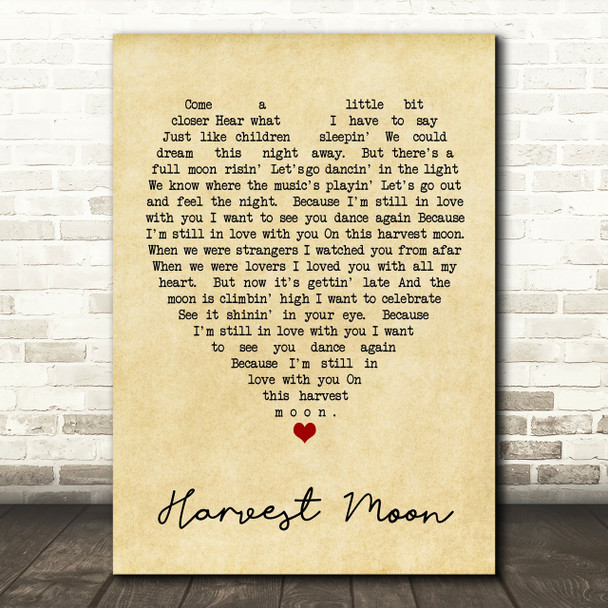 Harvest Moon Neil Young Vintage Heart Quote Song Lyric Print