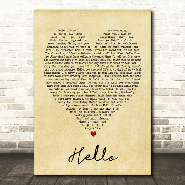 Hello Adele Vintage Heart Quote Song Lyric Print