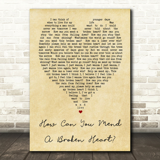 How Can You Mend A Broken Heart Al Green Vintage Heart Quote Song Lyric Print