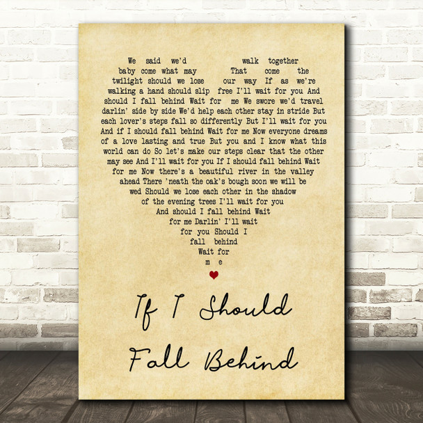 If I Should Fall Behind Vintage Heart Song Lyric Quote Print