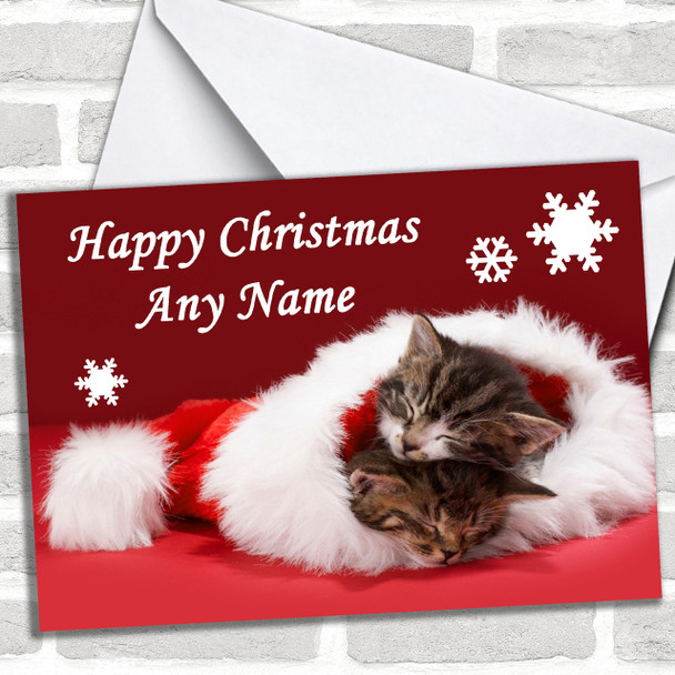 Two Kittens Sleeping In Hat Christmas Card Personalized