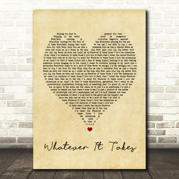 Imagine Dragons Whatever It Takes Vintage Heart Song Lyric Quote Print