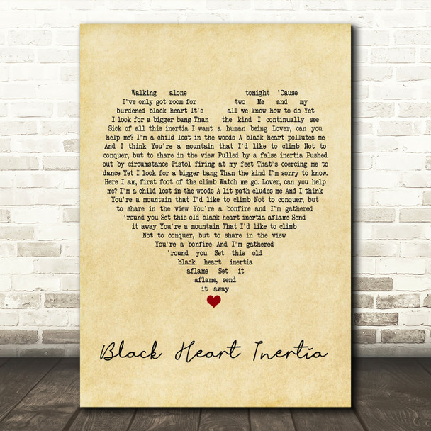 Incubus Black Heart Inertia Vintage Heart Song Lyric Quote Print