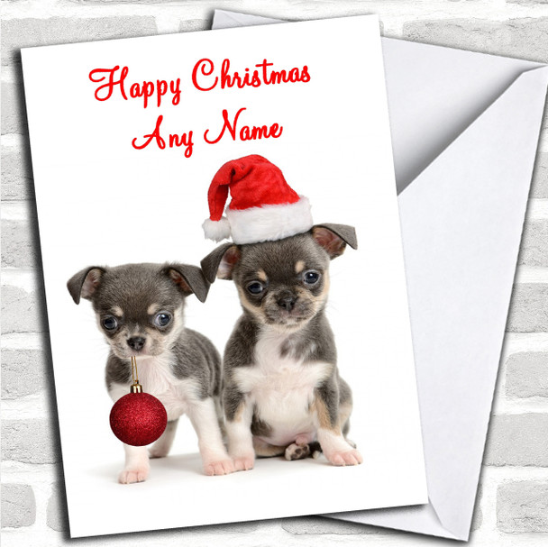 Two Adorable Puppies Christmas Card Personalized