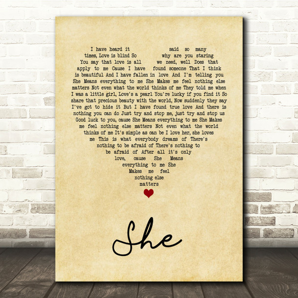 Jen foster She Vintage Heart Song Lyric Quote Print