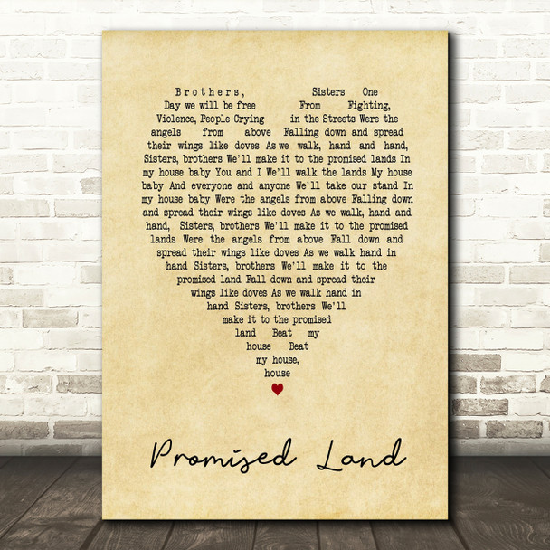 Joe Smooth Promised Land Vintage Heart Song Lyric Quote Print