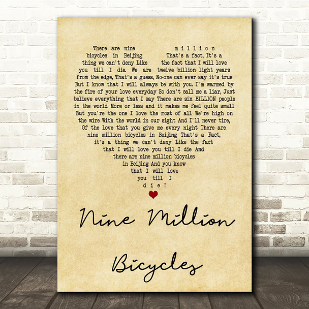 Katie Melua Nine Million Bicycles Vintage Heart Song Lyric Quote Print